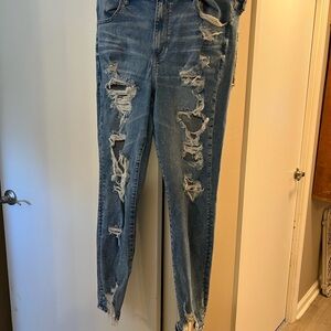 American Eagle Outfitters Ripped Blue Ankle Jeans